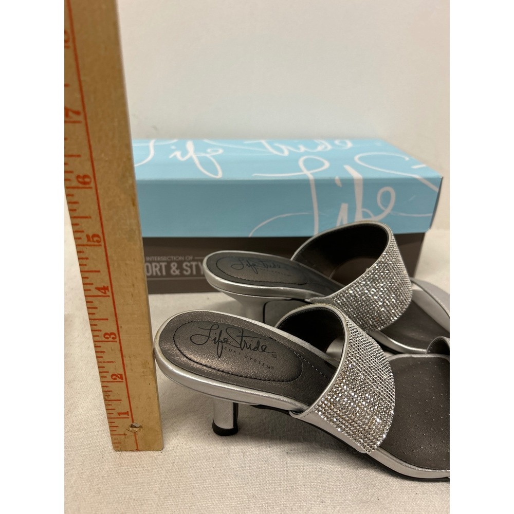 Life Stride Flashy Silver Vinci Womens Heels Sandals 7.5M Rhinestone Embellished - Picture 5 of 7